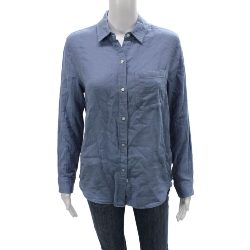 Rails Womens Basic Blue Cotton Collared Long Sleeve Button-Up Size S